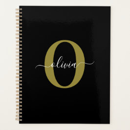 Agenda Guion de nombre de monograma personalizado negro b