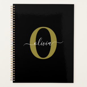 Agenda Guion de nombre de monograma personalizado negro b