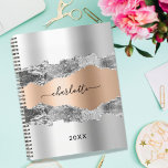 Agenda Guión del nombre de mármol del ágate dorado rosa p<br><div class="desc">Agar de oro falso de plata y rosa,  impresión de piedra de mármol como fondo Personaliza y agrega tu nombre. El nombre está escrito con una escritura de estilo con letras a mano moderna.</div>