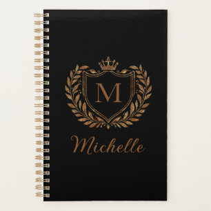Agenda Guión elegante Monograma Personalizado Lujo Negro