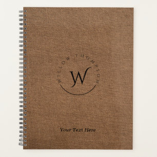 Agenda Guión elegante monogramado de Rústico Brown Linen
