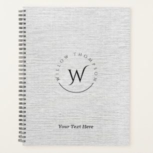Agenda Guión elegante monogramado Rústico Gris Linen