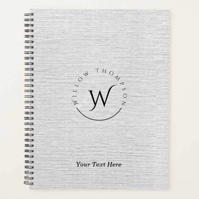 Agenda Guión elegante monogramado Rústico Gris Linen (Anverso)