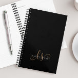 Agenda Guión femenino de oro negro moderno monogramado<br><div class="desc">Modern Black Gold Feminine Script Monogramed round planner. Personalice fácilmente este moderno y elegante pegatina con su monograma y nombre personalizado.</div>