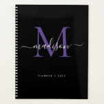 Agenda Guión moderno Monograma Black Purple Girly 2021<br><div class="desc">Moderno Monograma Violeta Morada Negro Girly Elegante Estilo Script Nombre 2021 Planner</div>
