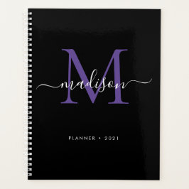 Agenda Guión moderno Monograma Black Purple Girly 2021