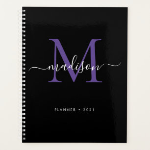 Agenda Guión moderno Monograma Black Purple Girly 2021