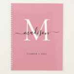 Agenda Guión moderno monograma Rubor Dusty Pink Girly Scr<br><div class="desc">Moderno Monograma Rubor Dusty Rosa Girly Elegante Estilo Script Nombre 2021 Planner</div>