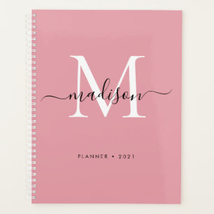 Agenda Guión moderno monograma Rubor Dusty Pink Girly Scr