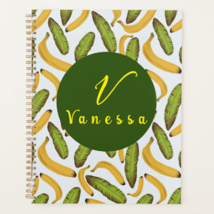 Agenda Guión monograma de hoja plástica tropical