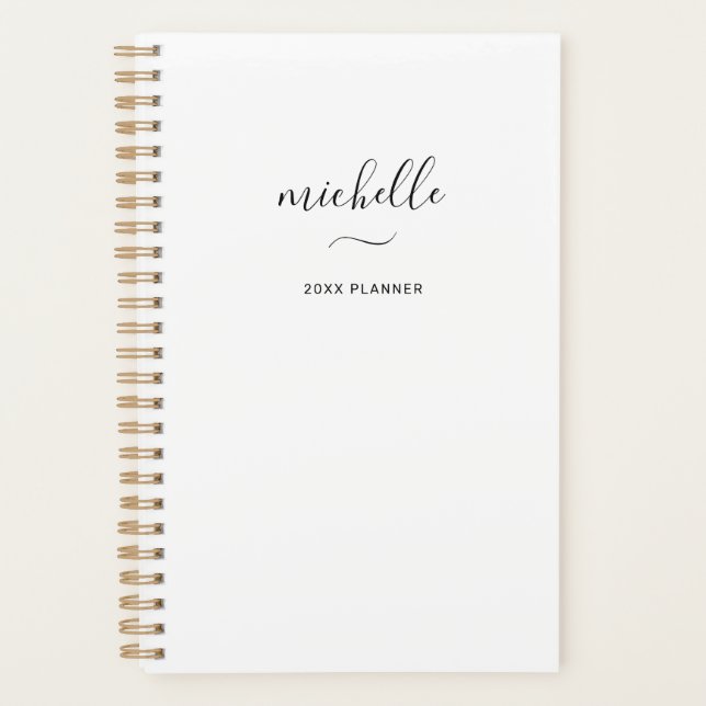 Agenda Guión monograma moderno blanco mensual semanal (Anverso)