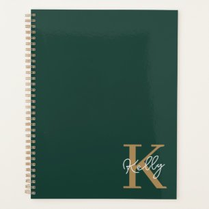 Agenda Guión monograma moderno de oro verde esmeralda