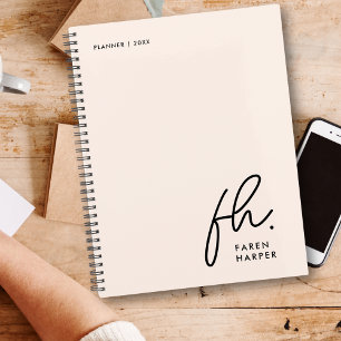 Agenda Guión simple monograma Rubor rosa personalizado