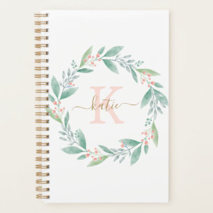 Agenda Guirnalda Floral Acuarela Rosa Monogramada