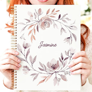 Agenda Guirnalda floral de acuarela suave con nombre pers