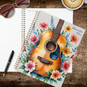 Agenda Guitarra Acústica Floral Acuarela