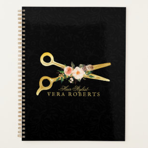 Agenda Hair Stylist Gold Scissors Black Damask Luxury