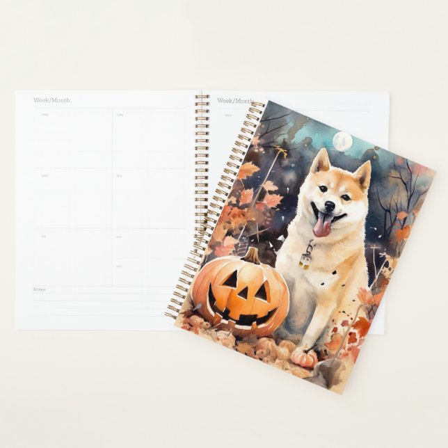 Agenda Halloween Akita con calabazas aterradoras (Demostración)