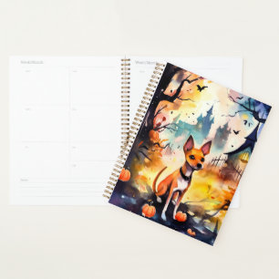 Agenda Halloween Basenji con calabazas temerosas