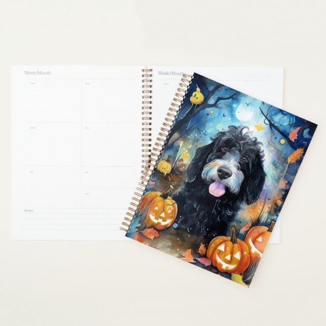 Agenda Halloween Bernedoodle Con Calabazas Asustadas (Demostración)