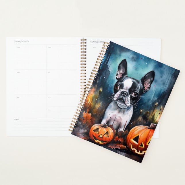 Agenda Halloween Boston Terrier con calabazas aterradoras (Demostración)