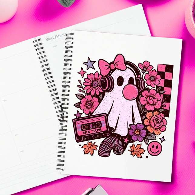 Agenda Halloween, Chica de Fantasma Retro Estética Bubble (This ghost girl design mixes 90s aesthetic nostalgia with playful Halloween charm.)