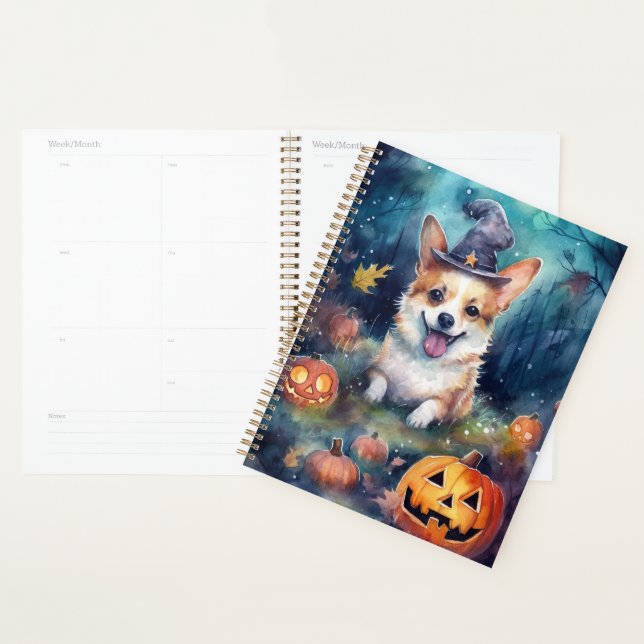 Agenda Halloween Corgi con calabazas aterradoras (Demostración)