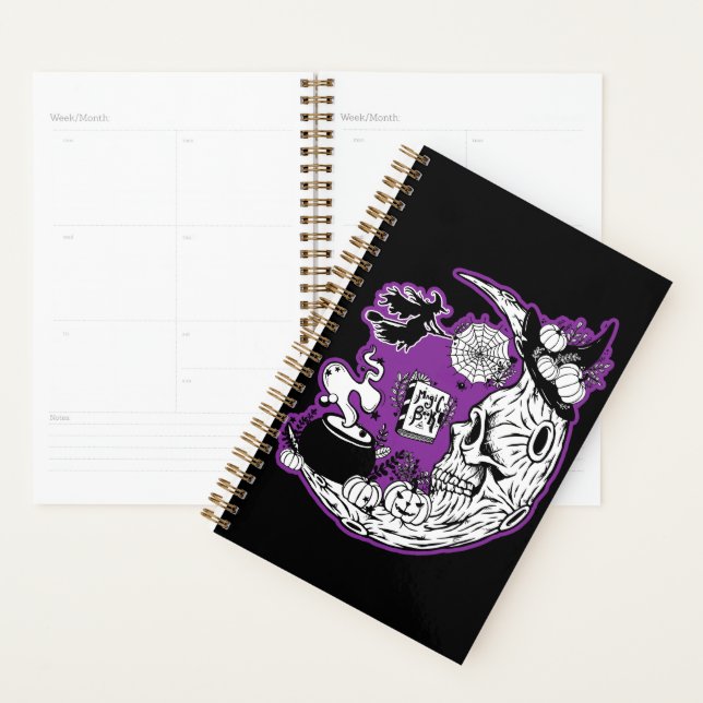 Agenda Halloween Crescent Moon Witch Skull (Demostración)