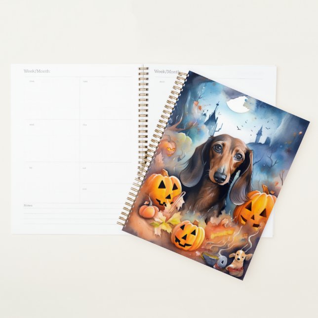 Agenda Halloween de Dachshund con calabazas aterradoras (Demostración)
