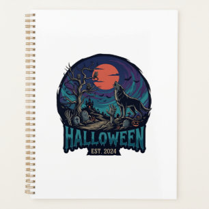 Agenda Halloween Est Aullando Lobo Luna Roja Mano Zombie_