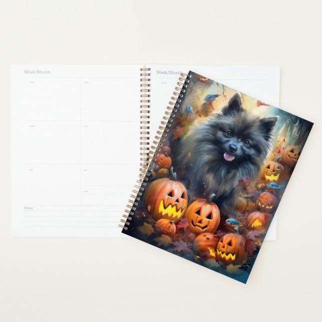 Agenda Halloween Keeshond con calabazas aterradoras (Demostración)