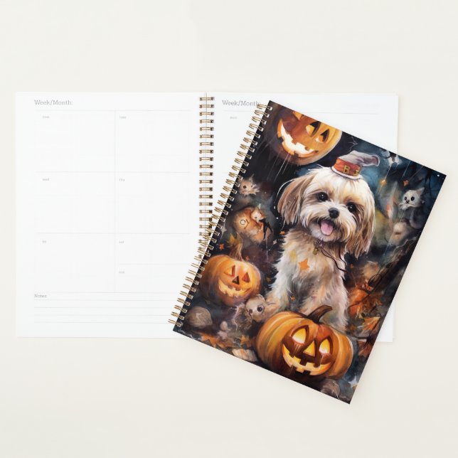Agenda Halloween Lhasa Apso Con Calabazas Temerosas (Demostración)