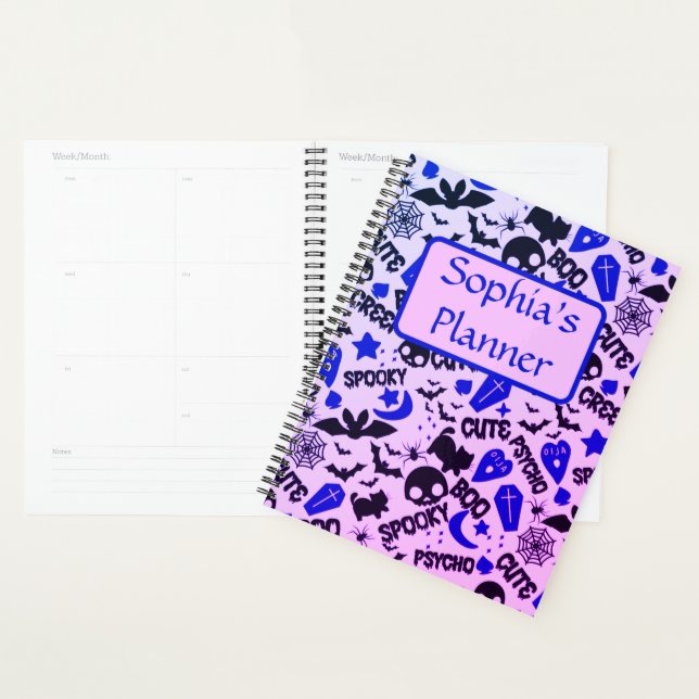Agenda Halloween morado, azul y negro lindo y divertido (Demostración)