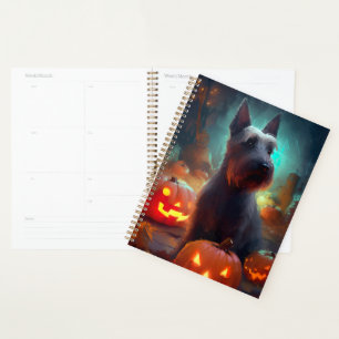 Agenda Halloween Scottish Terrier con calabazas aterrador