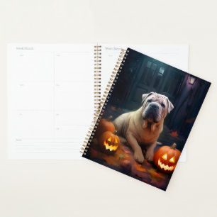 Agenda Halloween Shar Pei con calabazas aterradoras