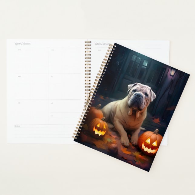Agenda Halloween Shar Pei con calabazas aterradoras (Demostración)