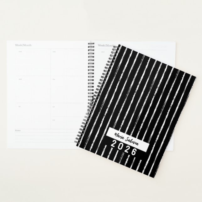 Agenda Hand Drawn Black & White Stripes Yearly Planner (Demostración)