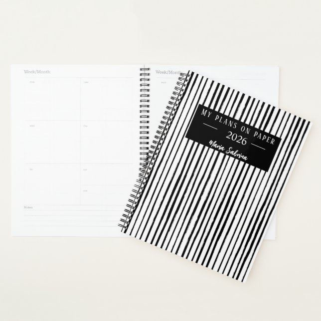 Agenda Hand Drawn Black & White Stripes Yearly Planner (Demostración)