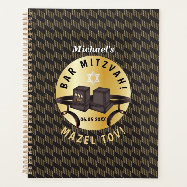 Agenda Happy Bar Mitzvah 20XX Tefillin Gold Decorative (Anverso)