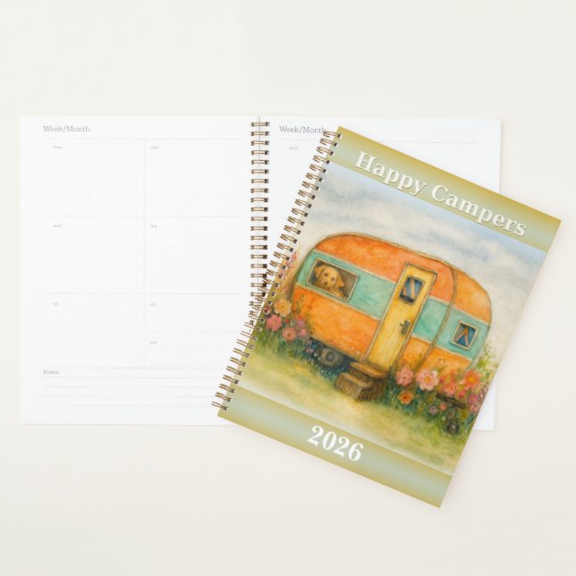Agenda Happy Campers 2025 Spiral Notebook — Retro Caravan (Demostración)