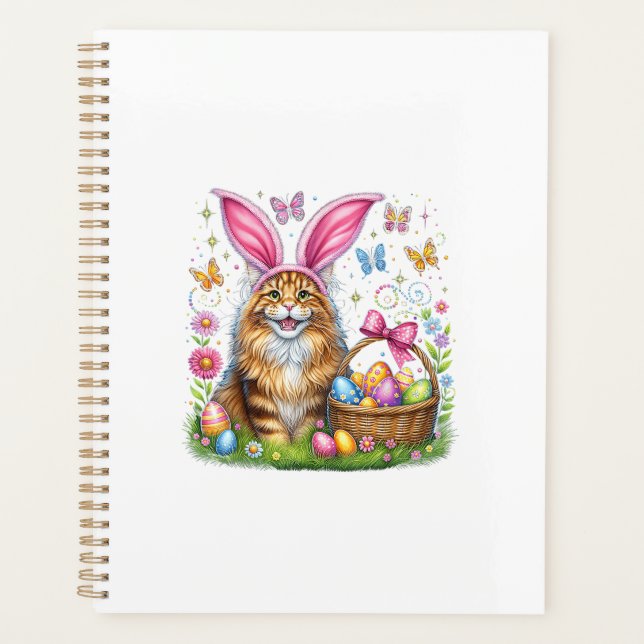 Agenda Happy Easter Cute Bunny Maine Coon Cat Easter Eggs (Anverso)