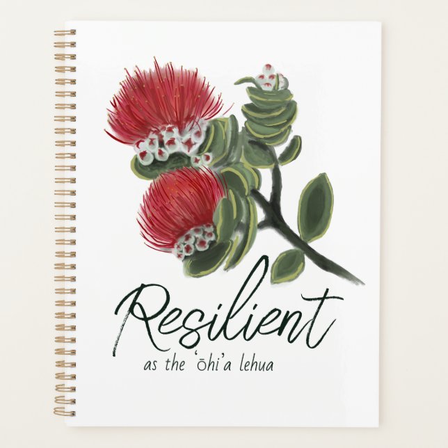 Agenda Hawaiian Red Lehua Flower Watercolor Resilience (Anverso)
