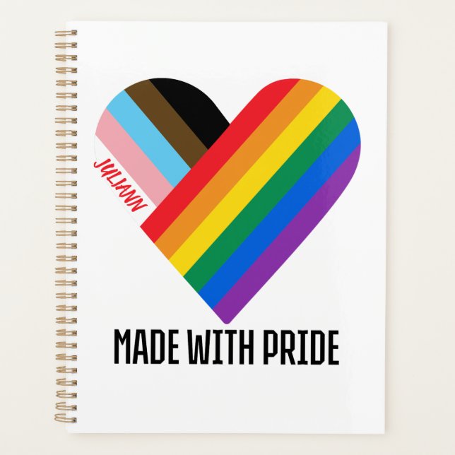 Agenda Hecho Con Orgullo Corazón Arcoíris Personalizado M (Anverso)