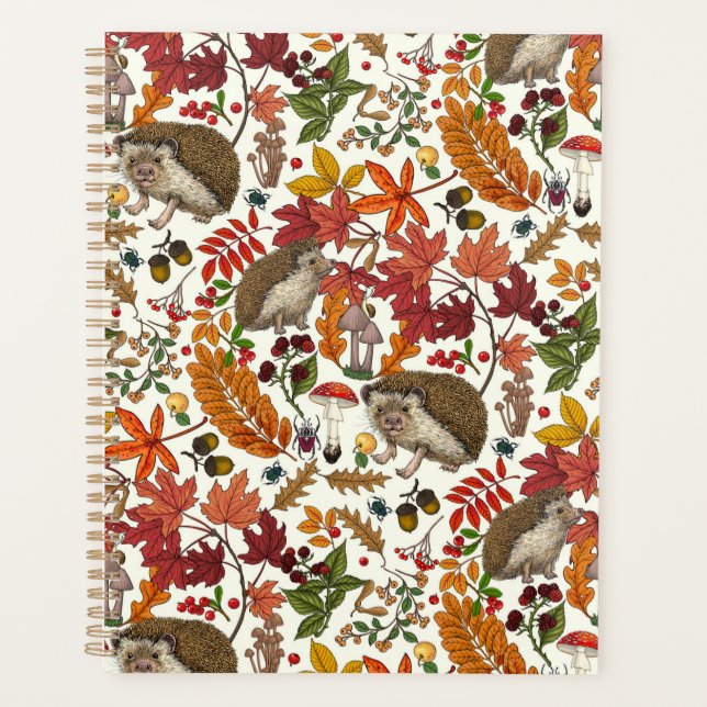 Agenda Hedgehogs and autumn forest flora on ivory (Anverso)