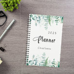 Agenda Helicópteros Eucalyptus verdes 2025<br><div class="desc">Un elegante fondo blanco. Decorada con vegetación eucaliptus acuático y helechos de bosque. Agrega un año y tu nombre.</div>