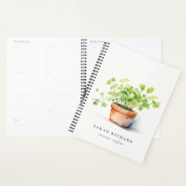 Agenda Herb Potted Parsley Coriander Watercolor Botánico