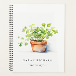 Agenda Herb Potted Parsley Coriander Watercolor Botánico