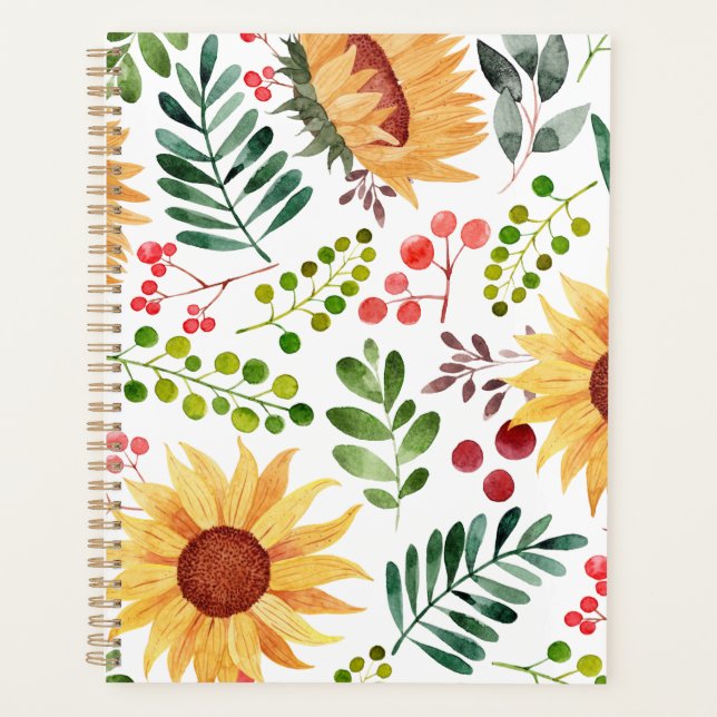 Agenda Hermosa acuarela girasoles y bayas  (Anverso)