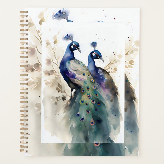 Agenda Hermosa acuarela Peacock Pair Planner (Anverso)