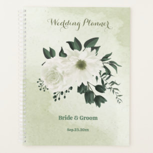 Agenda hermosa boda floral verde blanca